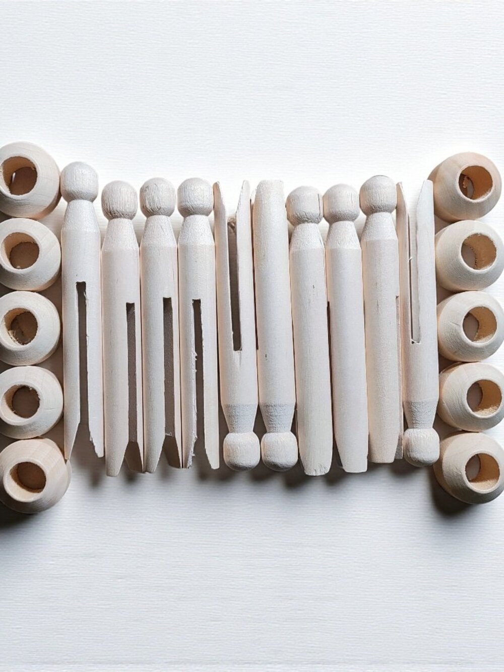 10 Vintage Style Wooden Round Clothespins WITH Stands 4.25 inch Unfinished